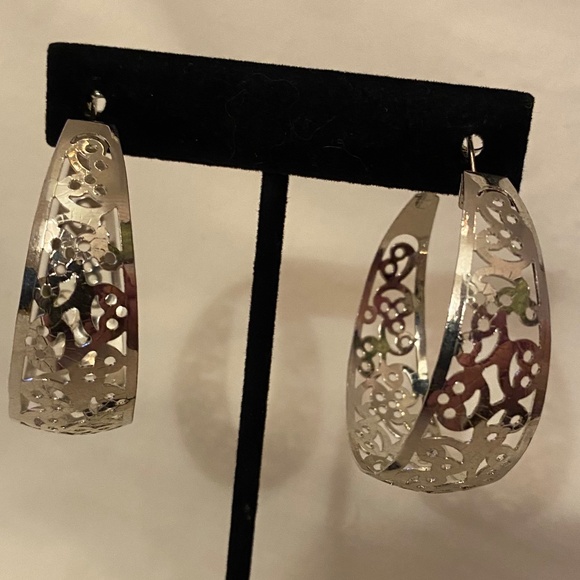 Silver Large Wide Laser Cut Hoops 1.75" - Picture 1 of 6
